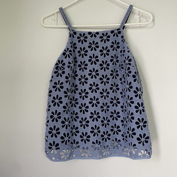 Maeve Tops - Maeve Quinn Knit Size 0‎ Whimsy Floral 90s Y2K 70s Short Blue Boho Beachy Blue